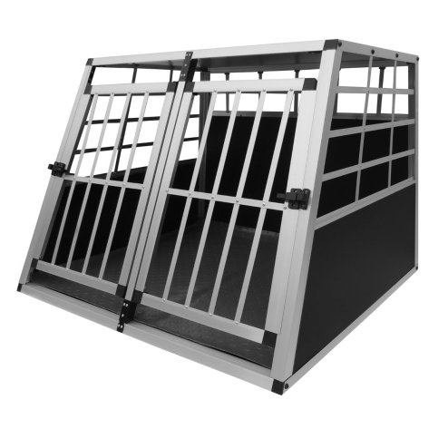 Pet Car Transport Crate Cage Large Aluminium Travel Box Trapezoidal Dog Cat Puppy Carrier Estate Vehicle 2 Doors 69 x 97 x 90cm | FREE Plastic Washable Mat