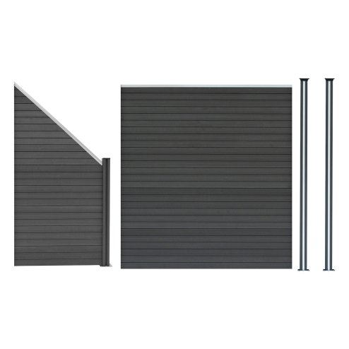 Composite Fence Panel, Angled Piece & LED Posts 6ft x 9ft - Grey