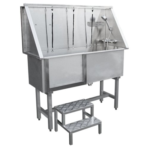 Dog Grooming Bath Stainless Steel 400mm Professional Pet Washing Station Large Groomer Bathing Tub Cleaning Metal Shower Walk In | FREE Gloves | With Faucet And Drainage Kit