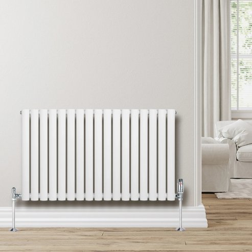 Oval Single Column Radiator & Valves - 600mm x 1020mm - White