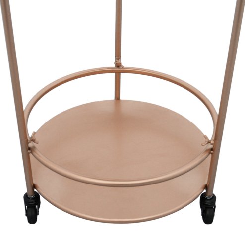 Bar Cart Trolley Drinks Serving Table On Wheels Rose Gold Round Storage, Art Deco, 30's Style, Cocktail Tea Party, Furniture, Side-table, Modern, Vintage, 2 Shelves