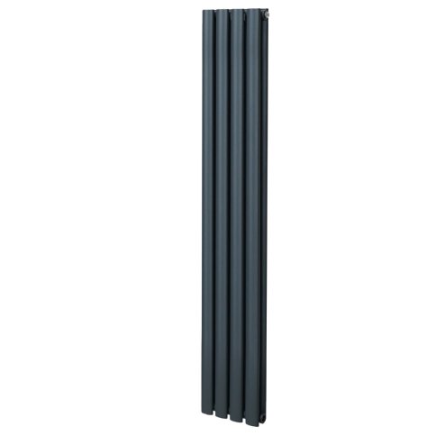 Oval Column Radiator 1600mm x 240mm Modern Designer Double Panel Central Heating Heater Matt Anthracite Grey Carbon Steel Vertical Kitchen Living Room FREE Cleaning Brush Fixing Kit & Brackets