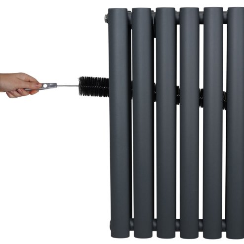 Oval Column Radiator 600mm x 1440mm Modern Designer Double Panel Central Heating Heater Matt Anthracite Grey Carbon Steel Horizontal Kitchen Living Room FREE Cleaning Brush Fixing Kit & Brackets