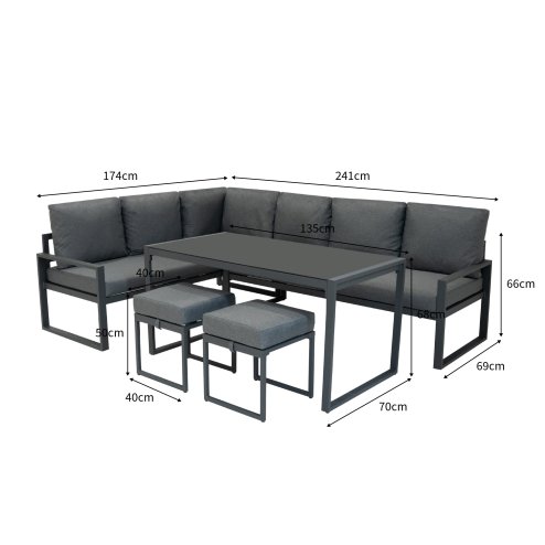 Aluminium Corner Sofa Set With Black Rattan Storage Box - Anthracite Grey