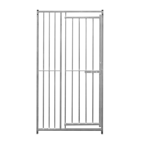 Dog Run Panels With Door Galvanised Steel Kennel Heavy Duty Walk In Animal Enclosure Pen Fence Playpen Outdoor Support Bar 8cm Bar Spacing 1.84m x 1m Modular FREE Ground Fixing Brackets & Fixing Kit