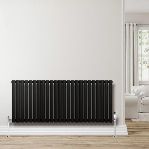 Oval Single Column Radiator - 600 x 1440mm - Black