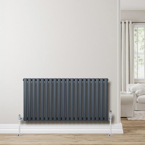 Oval Single Column Radiator - 600 x 1200mm - Anthracite Grey