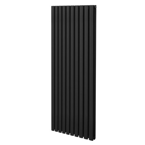 Oval Column Radiator 1600mm x 600mm Modern Designer Double Panel Central Heating Heater Matt Black Carbon Steel Vertical Kitchen Living Room Bathroom FREE Cleaning Brush Fixing Kit & Brackets