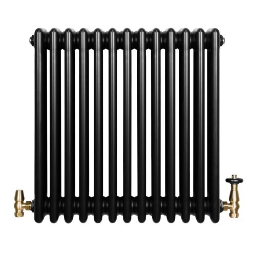 Traditional 4 Column Radiator & Valves - 600 x 605mm - Black
