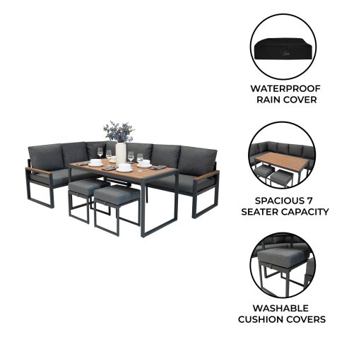 Aluminium Corner Sofa Set - Wood Effect