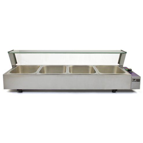 KuKoo Wet Well Catering Bain Marie Food Warmer Display, 4 Pan, 1/2 GN, 1.5kW, Stainless Steel