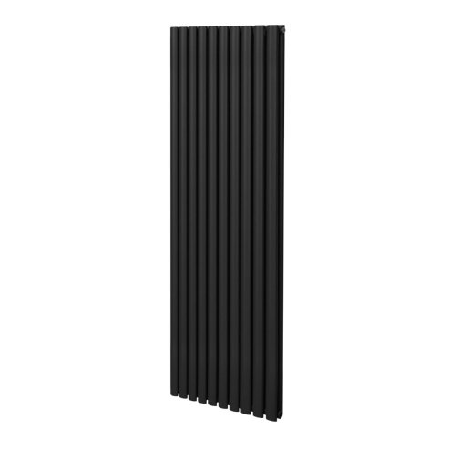 Oval Column Radiator 1800mm x 600mm Modern Designer Double Panel Central Heating Heater Matt Black Carbon Steel Vertical Kitchen Living Room Bathroom FREE Cleaning Brush Fixing Kit & Brackets