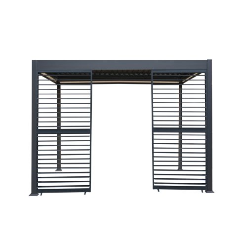 Anthracite Aluminium Pergola With White Blinds & 2 Shutter Panels - 3m x 3m