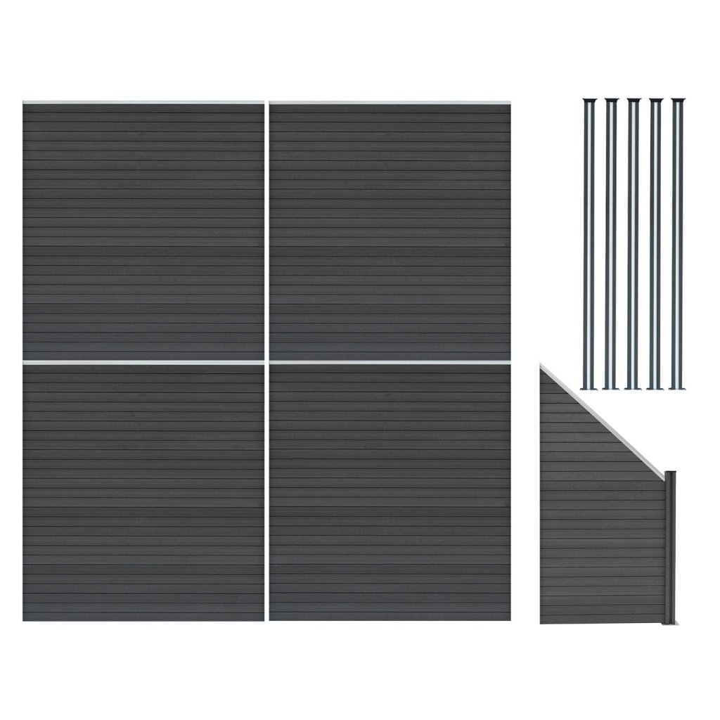 Premium Grey Composite Fence Panels with LED Posts - 6ft x 25ft: Yavolo