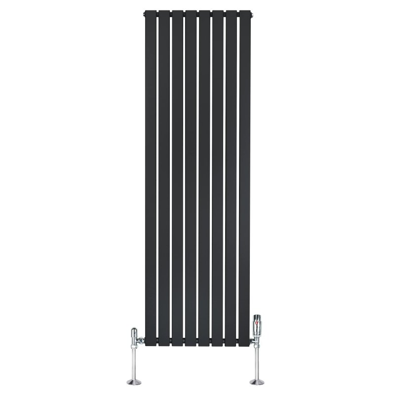 Flat Single Column Radiator & Valves - 1800mm x 560mm - Black