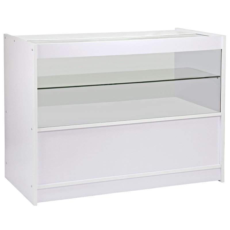 Retail 1/2 Glass Shelf Product Display Shop Counter Showcase Cabinet Unit White - C1200