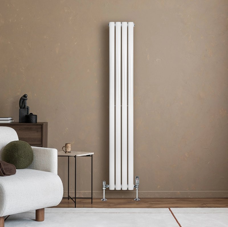 Oval Single Column Radiator & Valves - 1600mm x 240mm - White