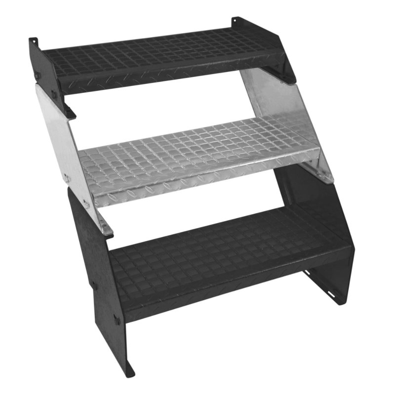 Metal Staircase Additional 1 Step Adjustable Height 60cm / 600mm Wide Galvanised Steel Silver Steps Weatherproof Grate Outdoor Garden Patio Modular Stairs 5mm Rod Thickness FREE Fixing Kit