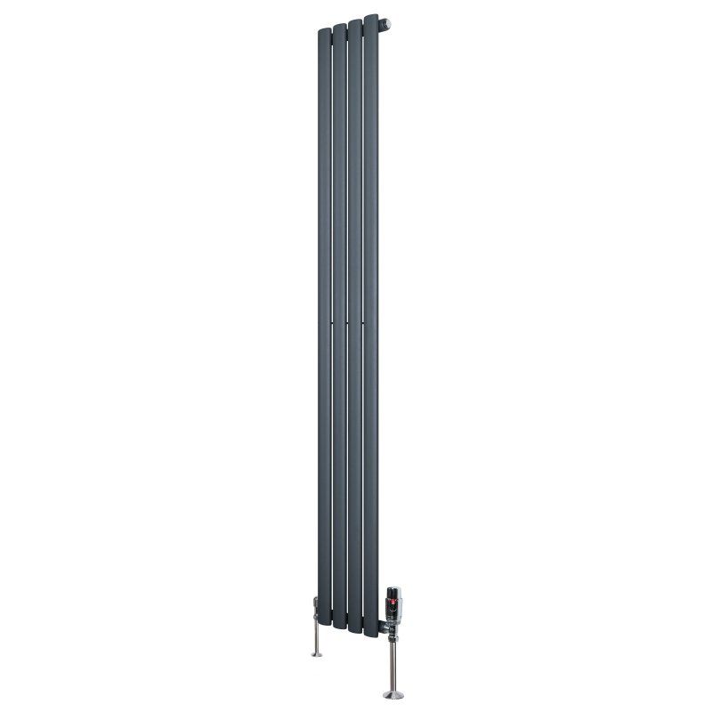 Oval Single Column Radiator & Valves - 1800mm x 240mm - Anthracite Grey
