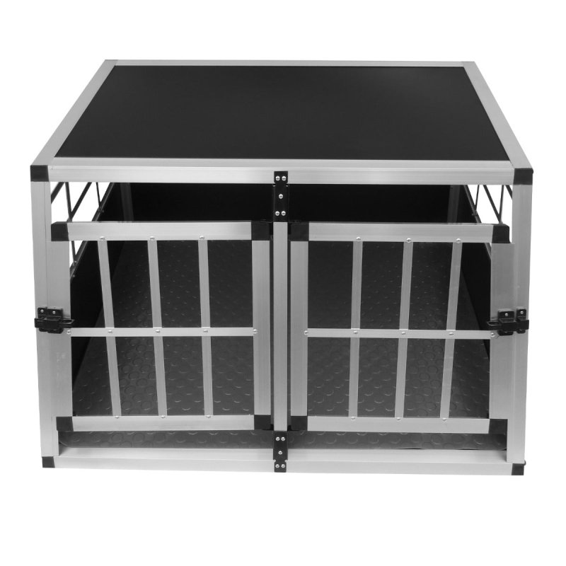 Pet Car Transport Crate Cage Aluminium Travel Box Trapezoidal Dog Cat Puppy Carrier Estate Vehicle 1 Door 50 x 54 x 69cm | FREE Plastic Washable Mat