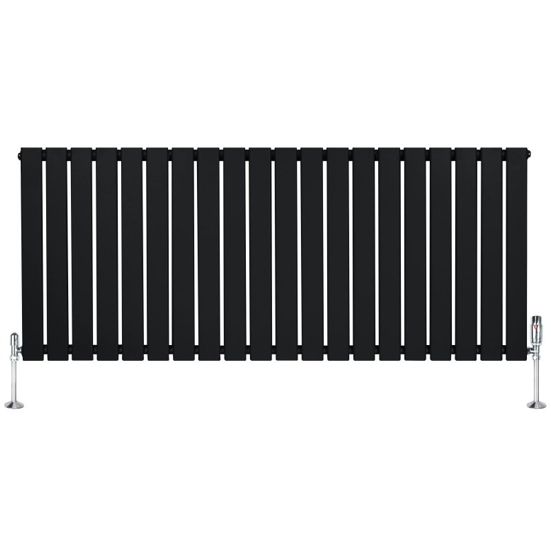 Flat Single Column Radiator & Valves - 600mm x 1400mm - Black