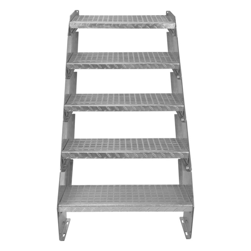 Metal Staircase 5 Section Adjustable Height 60cm / 600mm Wide Galvanised Steel Silver 5 Steps Weatherproof Grate Step Outdoor Garden Patio Modular Stairs 5mm Rod Thickness FREE Fixing Kit