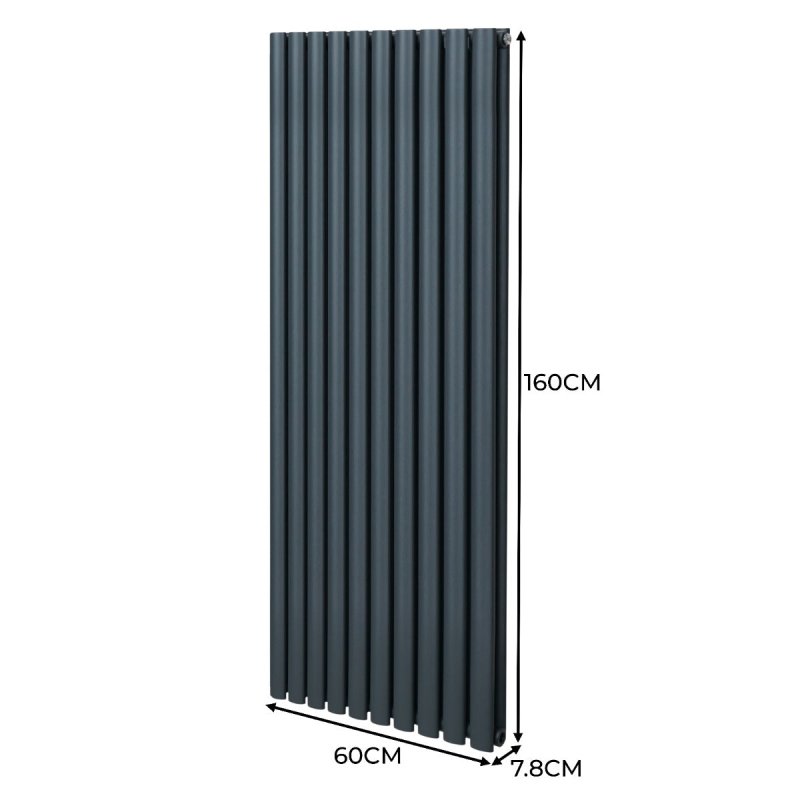 Oval Column Radiator 1600mm x 600mm Modern Designer Double Panel Central Heating Heater Matt Anthracite Grey Carbon Steel Vertical FREE Cleaning Brush Fixing Kit & Brackets