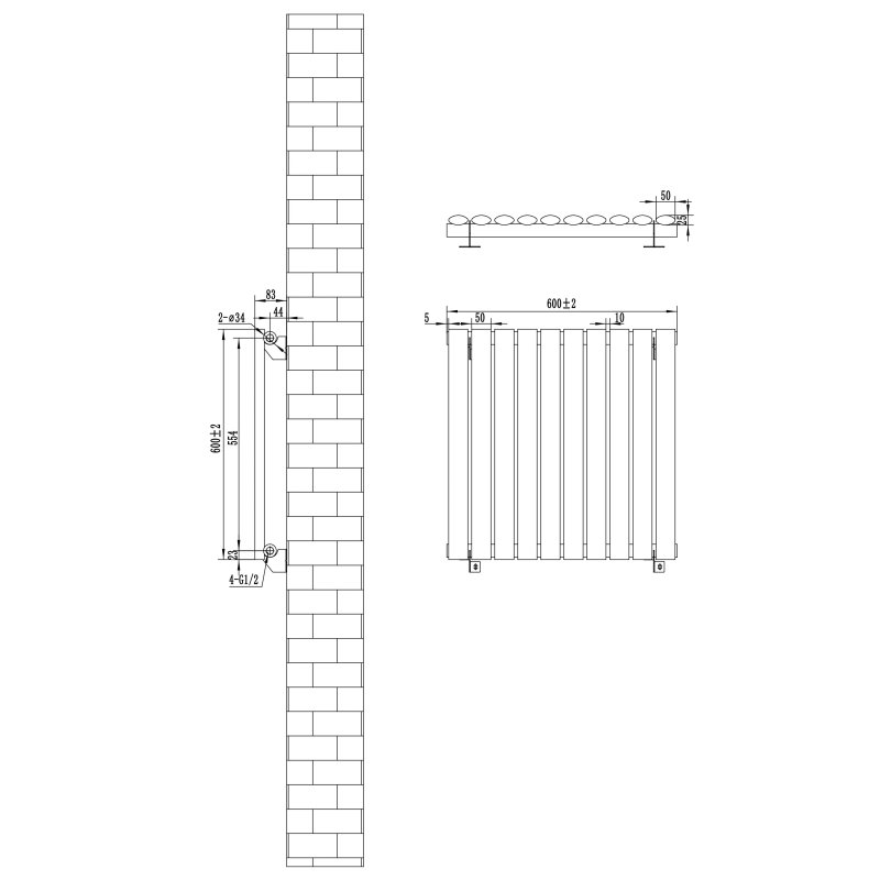 Oval Single Column Radiator & Valves - 600mm x 600mm - Anthracite Grey