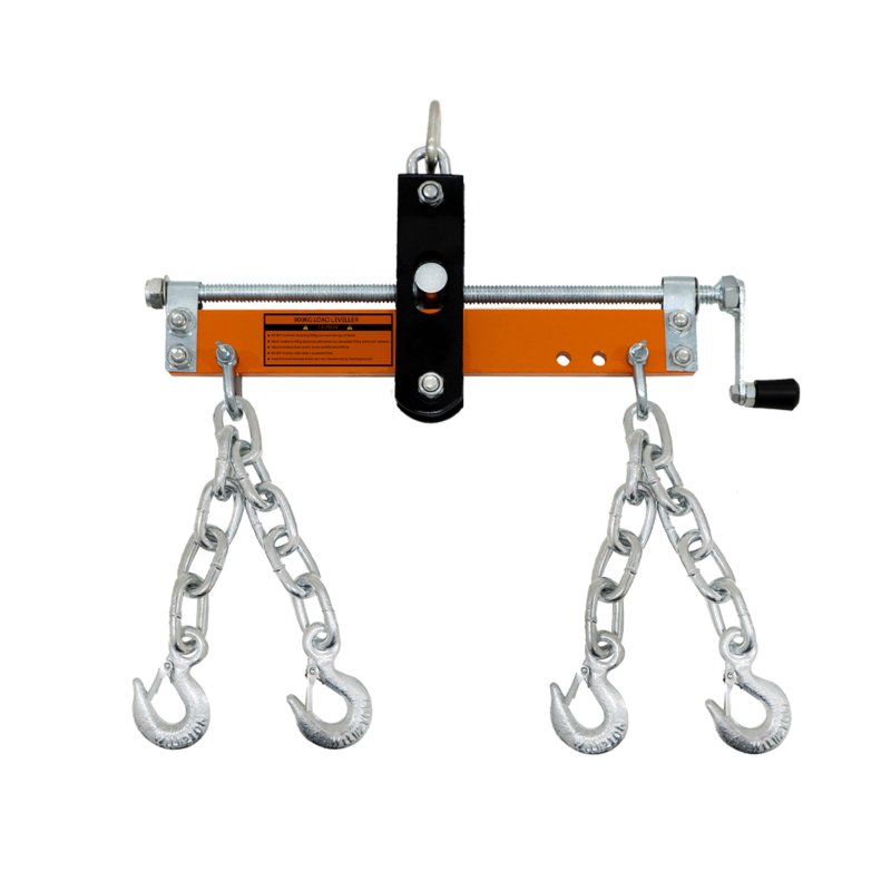Engine Load Leveller Balancer Support Beam 900kg 2000lbs Dual Hooks Chain Adjustable Width Workshop Garage Automotive Powder Coated Steel Orange