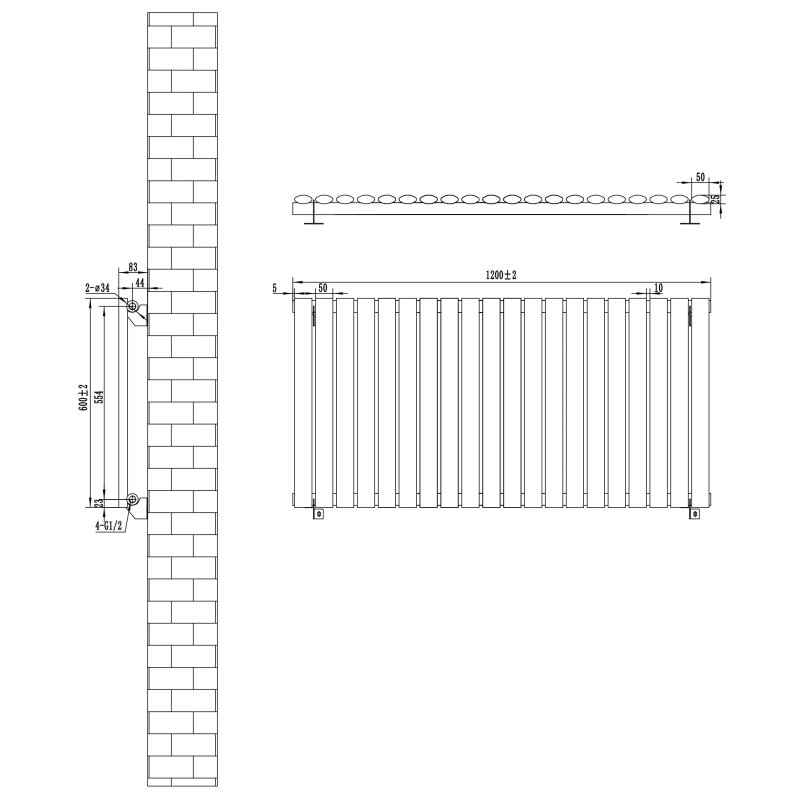 Oval Single Column Radiator & Valves - 600mm x 1200mm - White