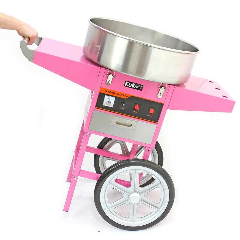 KuKoo Commercial Cotton Candy Floss Machine & Cart / 500 candy floss sticks / Retro Pink / 900w