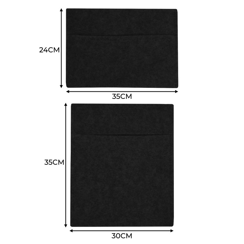 Camper Van Lining & 2 x Storage Pouches Black Carpet 4 Way Stretch 2m Wide 11m2 Coverage Car Motorhome Vehicle Interior Campervan Conversion 2 Size Tool Paperwork Document Pocket Organiser Holder
