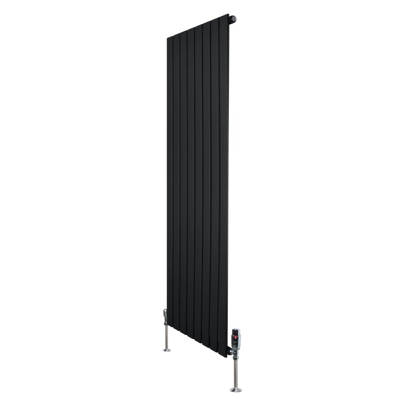 Flat Single Column Radiator & Valves - 1600mm x 560mm - Black
