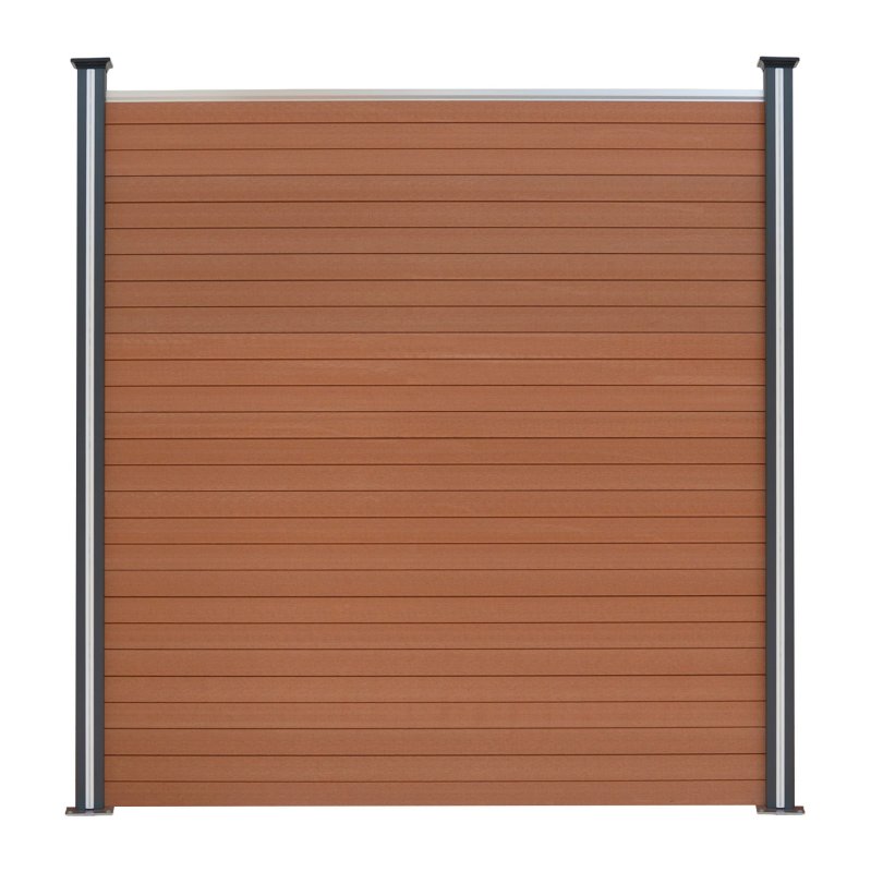 Composite Fence Panels, Angled Piece & LED Posts 6ft x 25ft - Brown