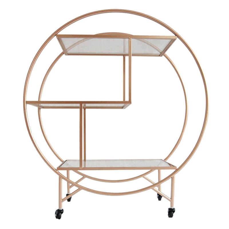Bar Cart Drinks Trolley Halo Serving Table On Caster Wheels Rose Gold Storage Shelving, 3 Shelves, Art Deco, 30's Styles, Furniture, Vintage, Side-table, Tea Party, Modern