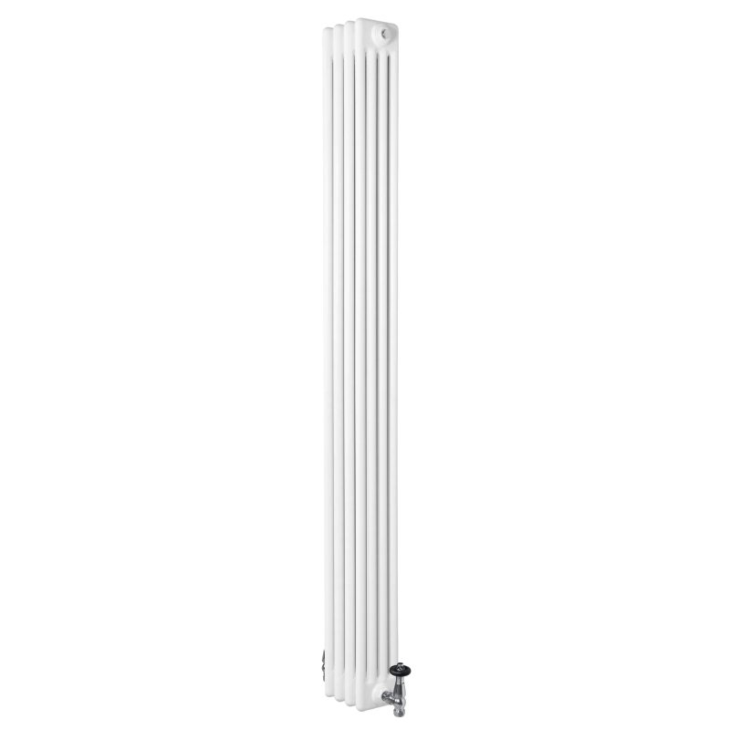 Traditional 4 Column Radiator & Valves - 1800 x 200mm - White