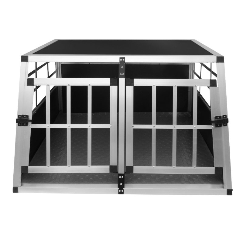 Pet Car Transport Crate Cage Aluminium Travel Box Trapezoidal Dog Cat Puppy Carrier Estate Vehicle 1 Door 50 x 54 x 69cm | FREE Plastic Washable Mat