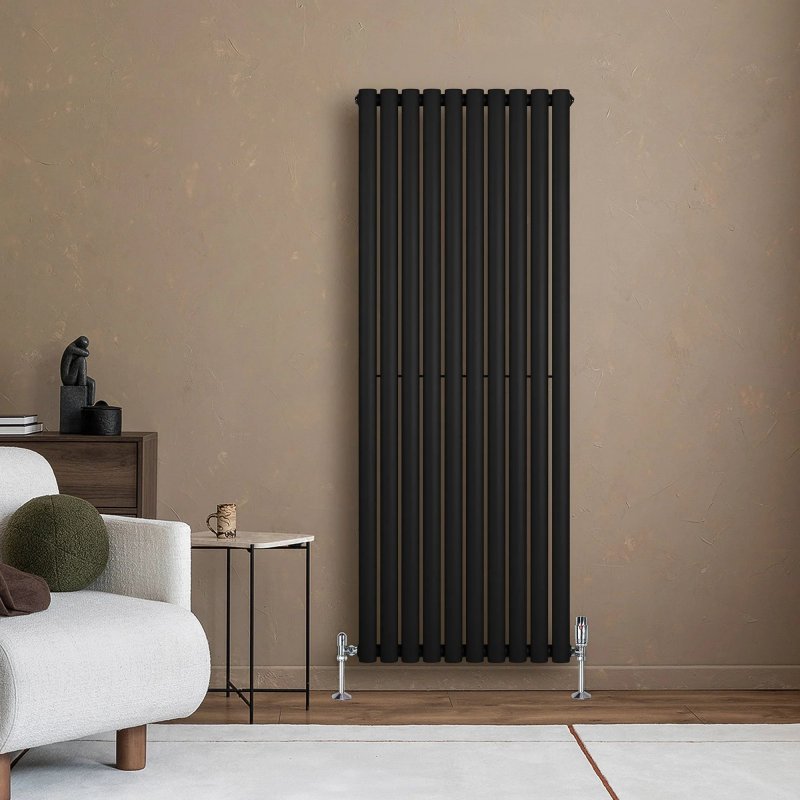 Oval Single Column Radiator - 1600 x 600mm - Black