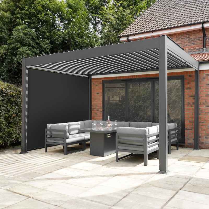 Aluminium Pergola With Anthracite Blinds & LED Lights - 3m x 4m