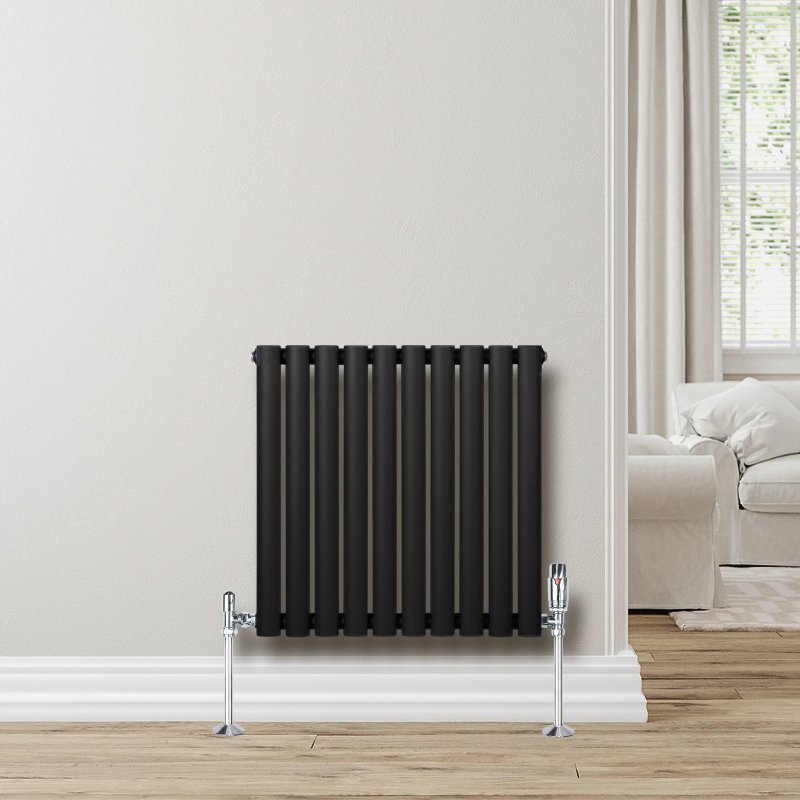 Oval Single Column Radiator - 600 x 600mm - Black