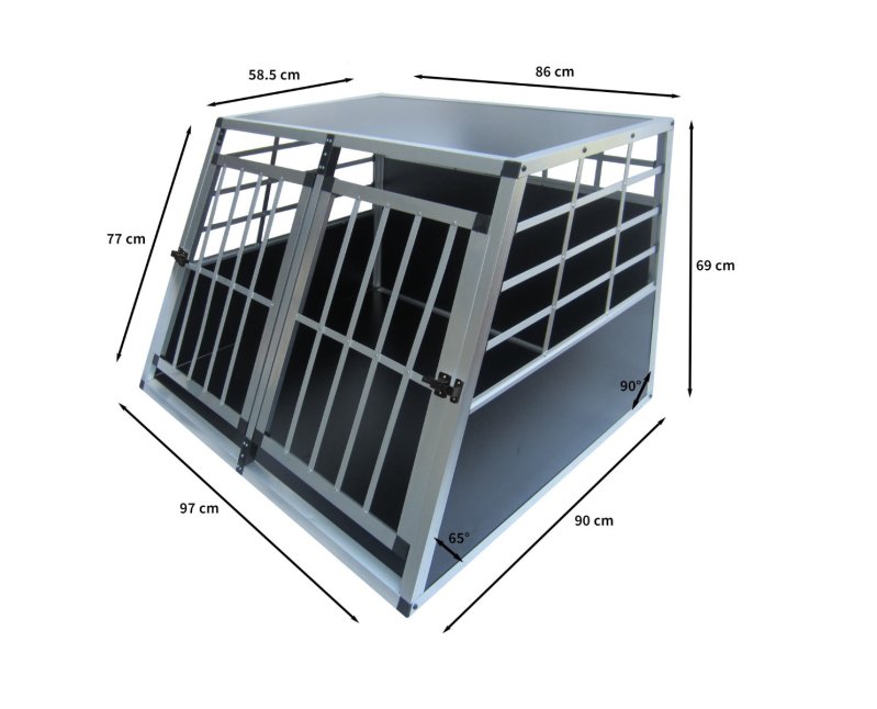 Pet Car Transport Crate Cage Large Aluminium Travel Box Trapezoidal Dog Cat Puppy Carrier Estate Vehicle 2 Doors 69 x 97 x 90cm | FREE Plastic Washable Mat
