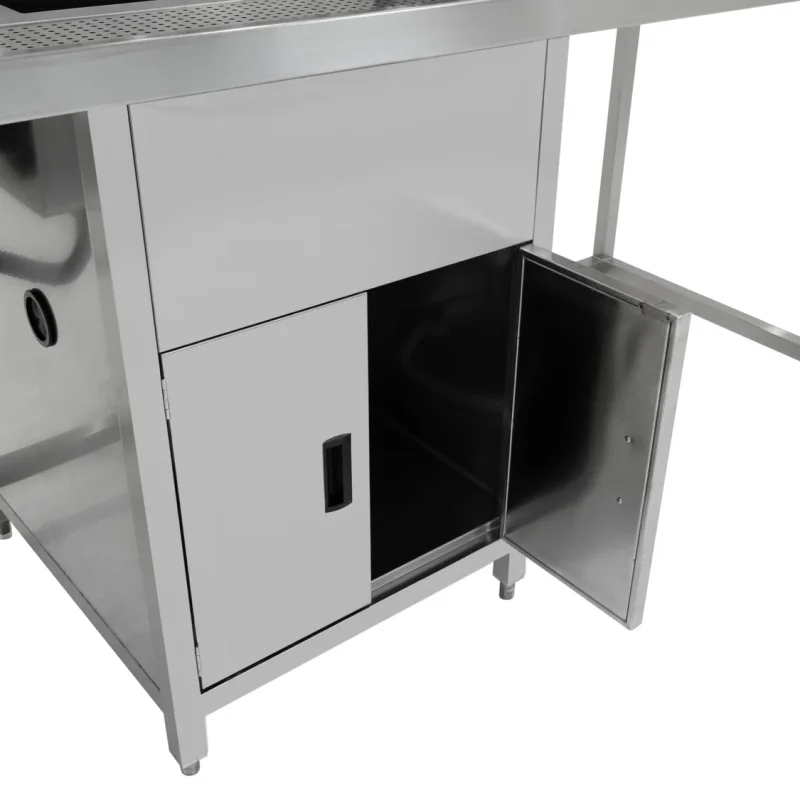 Bubble Tea Workbench Boba Drink Prep Station Serving Counter Stainless Steel Sink Mixer Tap Drip Tray Glass Refresher Ice Well Cupboard Shelves Gastro Pots Syrup Pump Bottles Custom For KuKoo Machines
