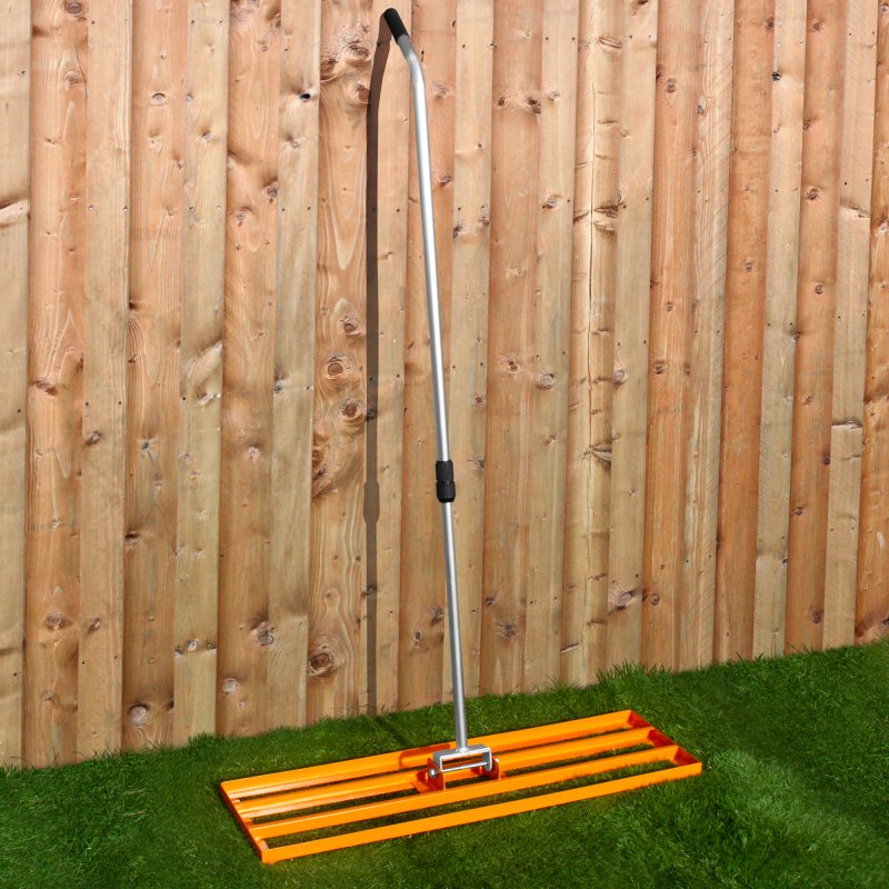 Lawn Leveller & Rotary Spreader Gritter Fertiliser Garden Levelling Rake Lute 100 x 32cm Orange Removable Extendable Handle Salt Grit Sand Seed Rain Cover & Gloves