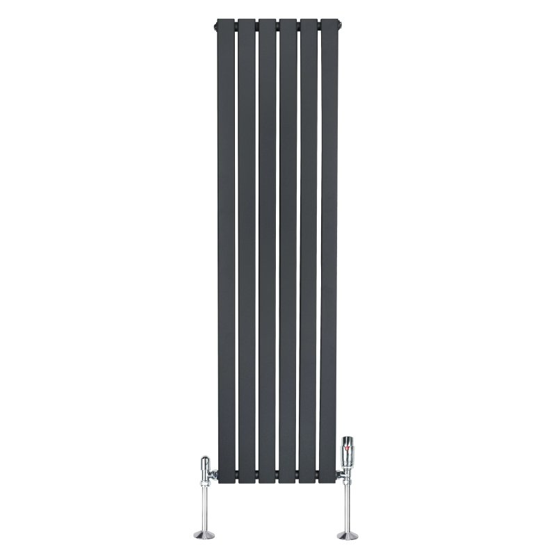 Flat Single Column Radiator & Valves - 1600mm x 420mm - Anthracite Grey