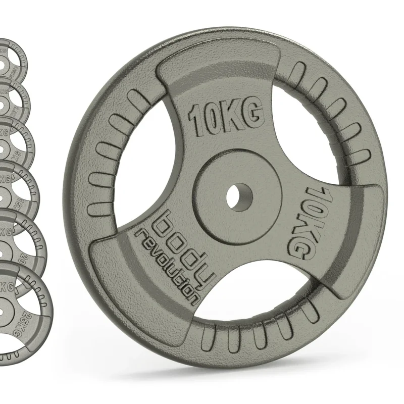 Body Revolution 1” Straight Barbell Set – 1.2m Bar with Spring Collars, 10kg & 5kg Cast Iron Tri-Grip Weight Plates Weight Training Bundle