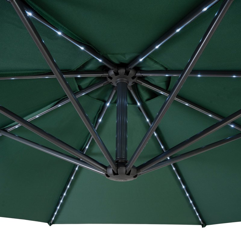 LED Cantilever Parasol 3m With Square Base – Green