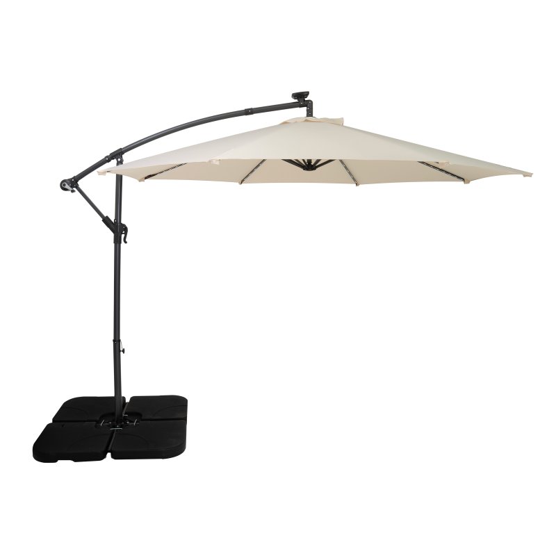3m Cream LED Cantilever Parasol with Square Base + Garden Hanging Canvas Hammock Swing Chair Bundle