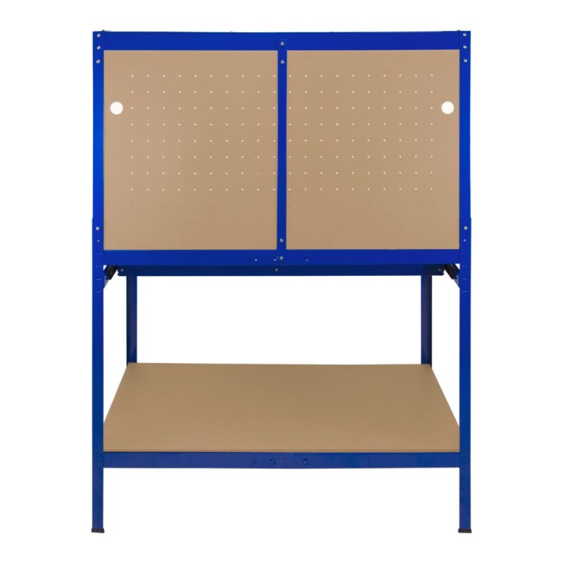 Garage Workbench Blue Pegboard Drawer Shelves LED Light Heavy Duty Steel Wooden Workshop Industrial Shed DIY Work Table Desk Tool Storage Station Unit 370kg Total Capacity 40 Hooks Rubber Mallet