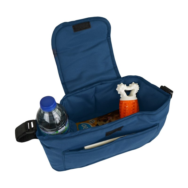 Pet Stroller Caddy Organiser Navy Blue Pushchair Pram Travel Accessory Bag Detachable Hook & Loop Straps Elastic Cup Pouch Front Pocket Large Capacity Multifunctional Waterproof Oxford Fabric