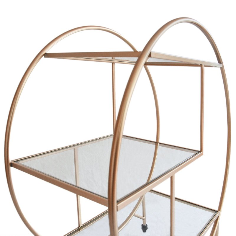 Bar Cart Drinks Trolley Halo Serving Table On Caster Wheels Rose Gold Storage Shelving, 3 Shelves, Art Deco, 30's Styles, Furniture, Vintage, Side-table, Tea Party, Modern